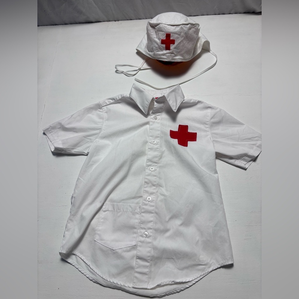 Kids Doctor Nurse Halloween Costume French Toast Shirt Size 8 with Matching Cap